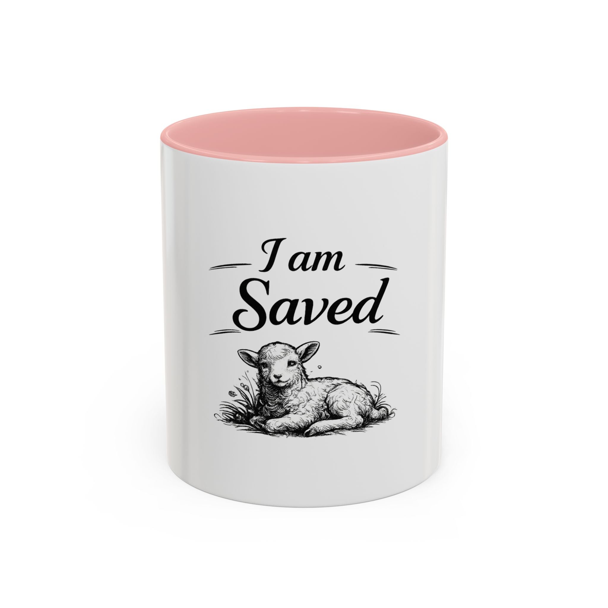 I Am Saved Lamb Coffee Mug — Christian Faith Accent Mug (11/15 oz)