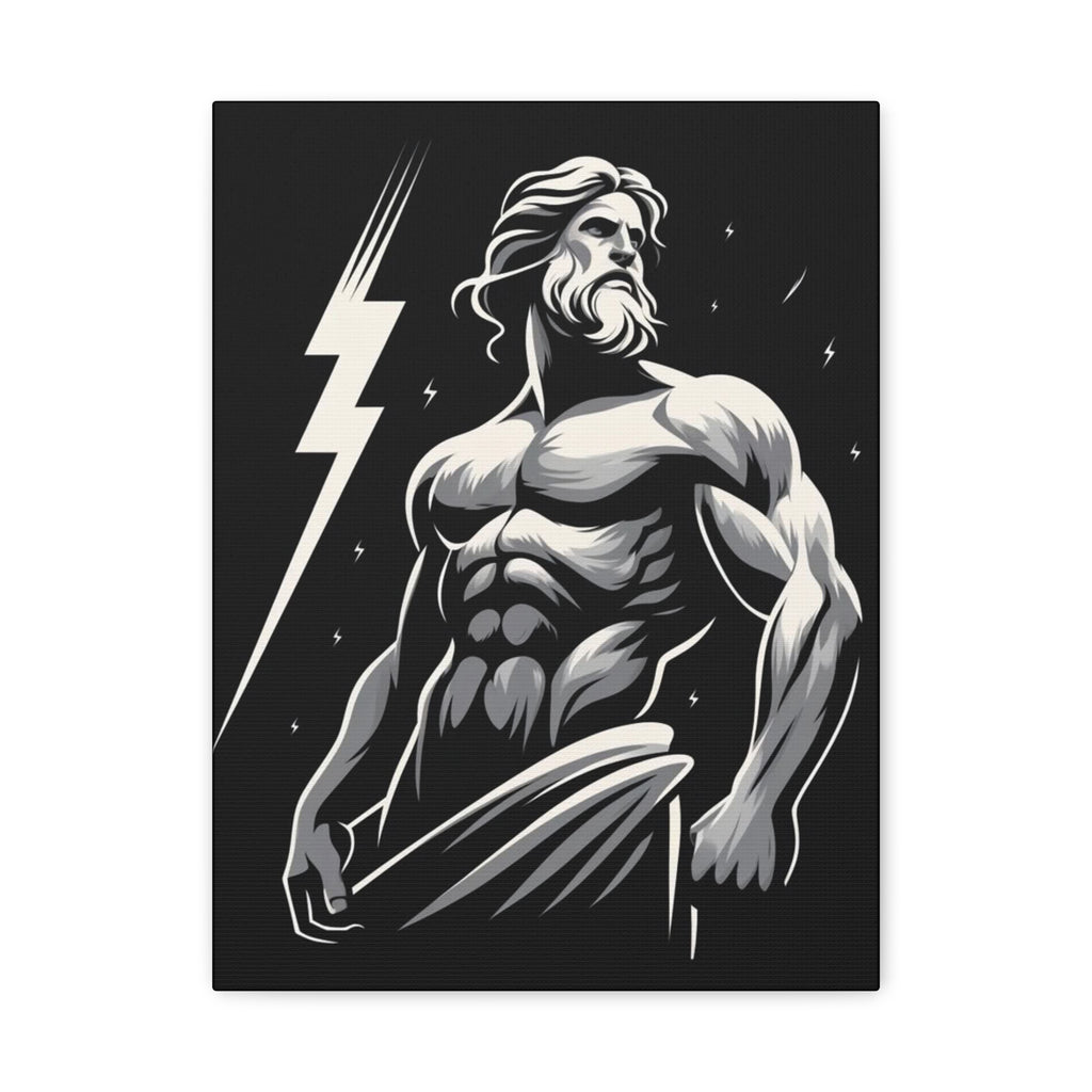 Ripped Zeus Lightning Matte Canvas Wall Art — Mythic God Poster Print