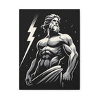 Ripped Zeus Lightning Matte Canvas Wall Art — Mythic God Poster Print