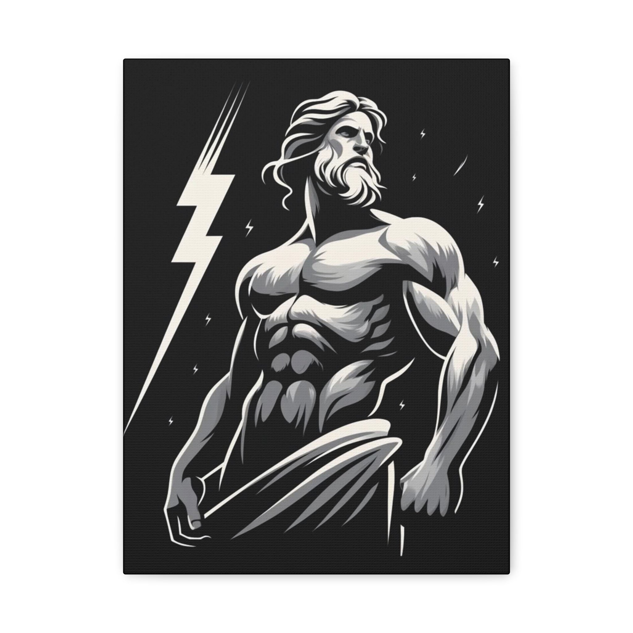 Ripped Zeus Lightning Matte Canvas Wall Art — Mythic God Poster Print