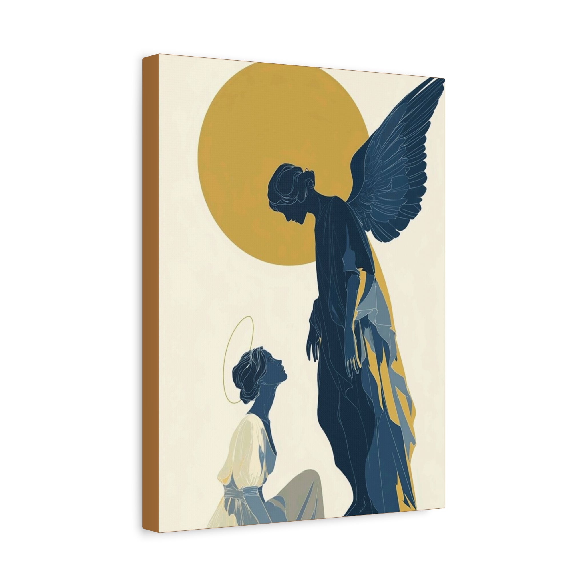 Angel Prayer Matte Canvas Wall Art — Golden Halo Stretched Canvas