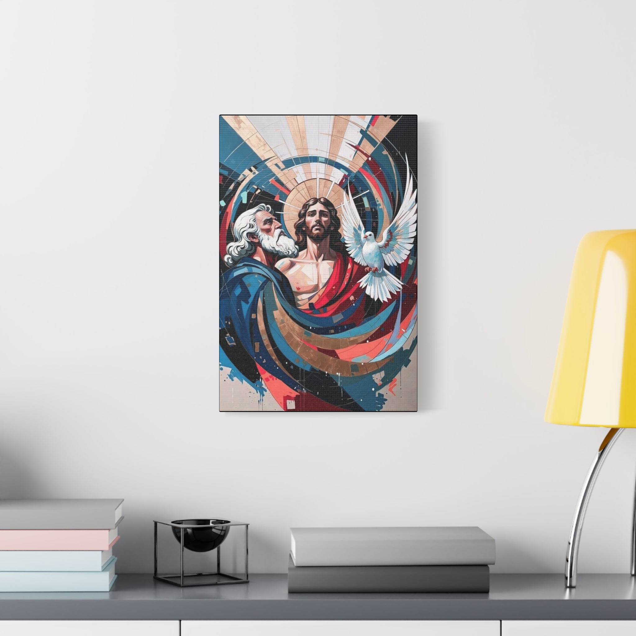Holy Trinity Matte Canvas Wall Art – Modern Religious Jesus, Father & Dove Stretched Canvas