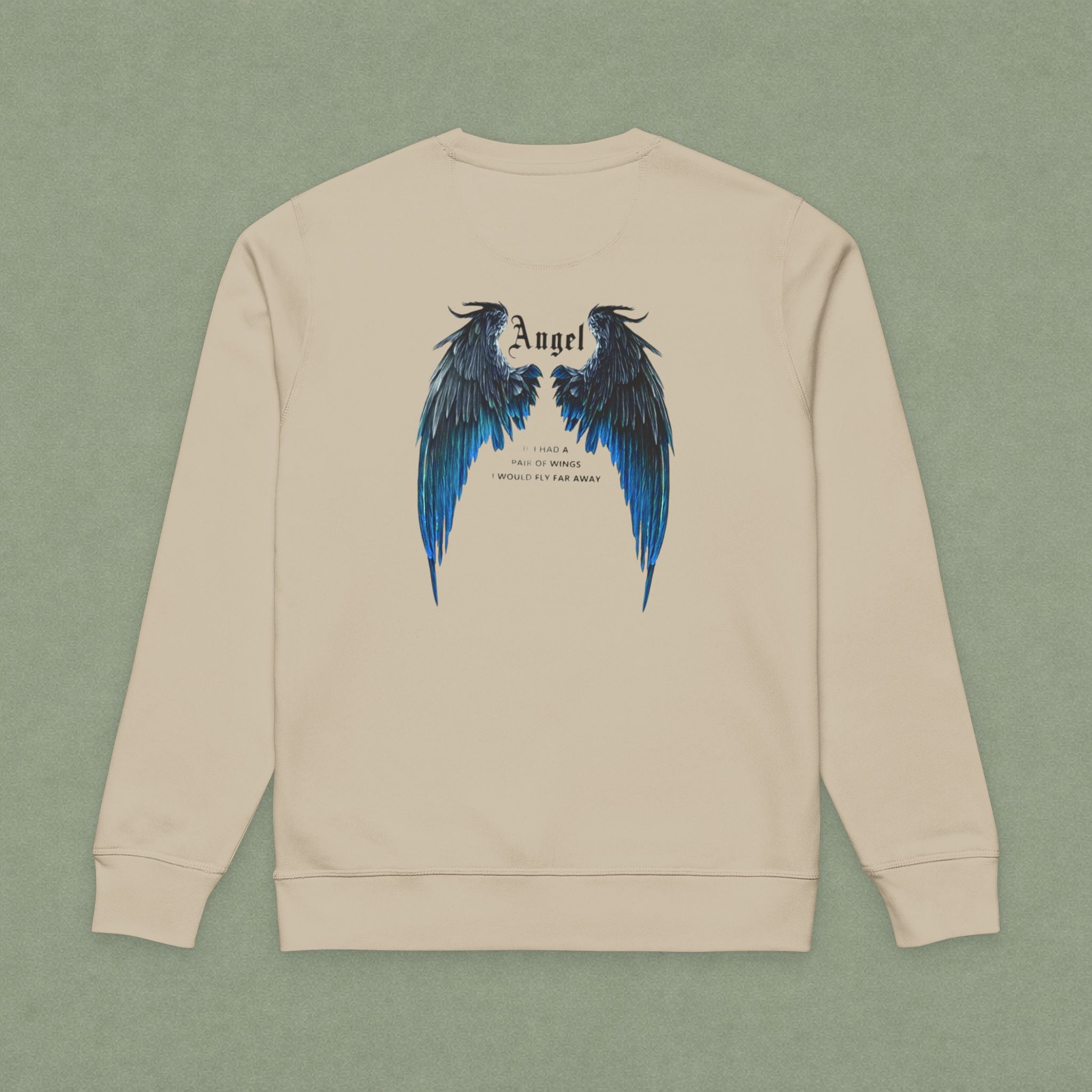 Dreamer Angel Wings Sweatshirt — Blue Feather Back Graphic Crewneck