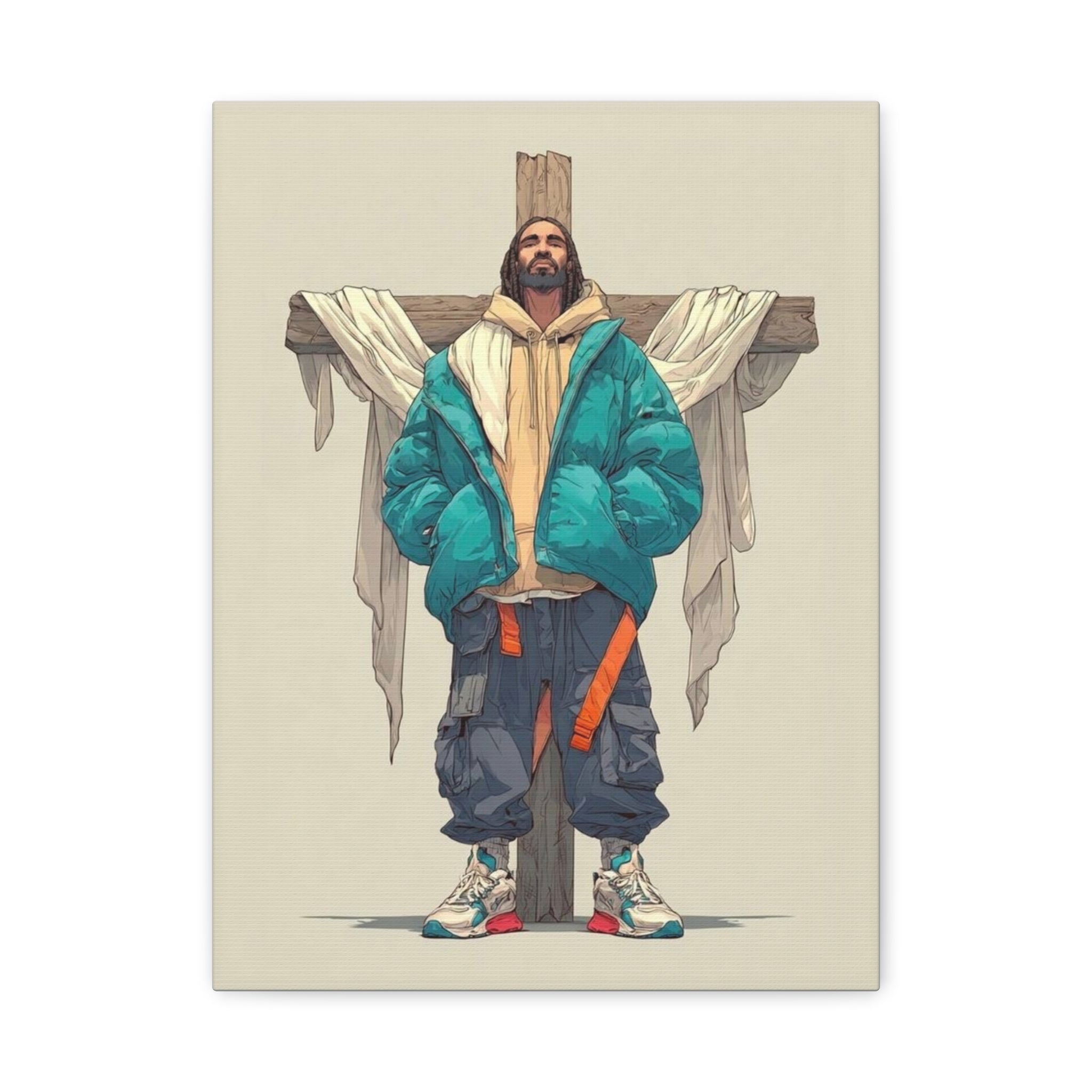 The Drip Lord — Teal Jacket Streetwear Illustration (Stretched) Matte Canvas Art