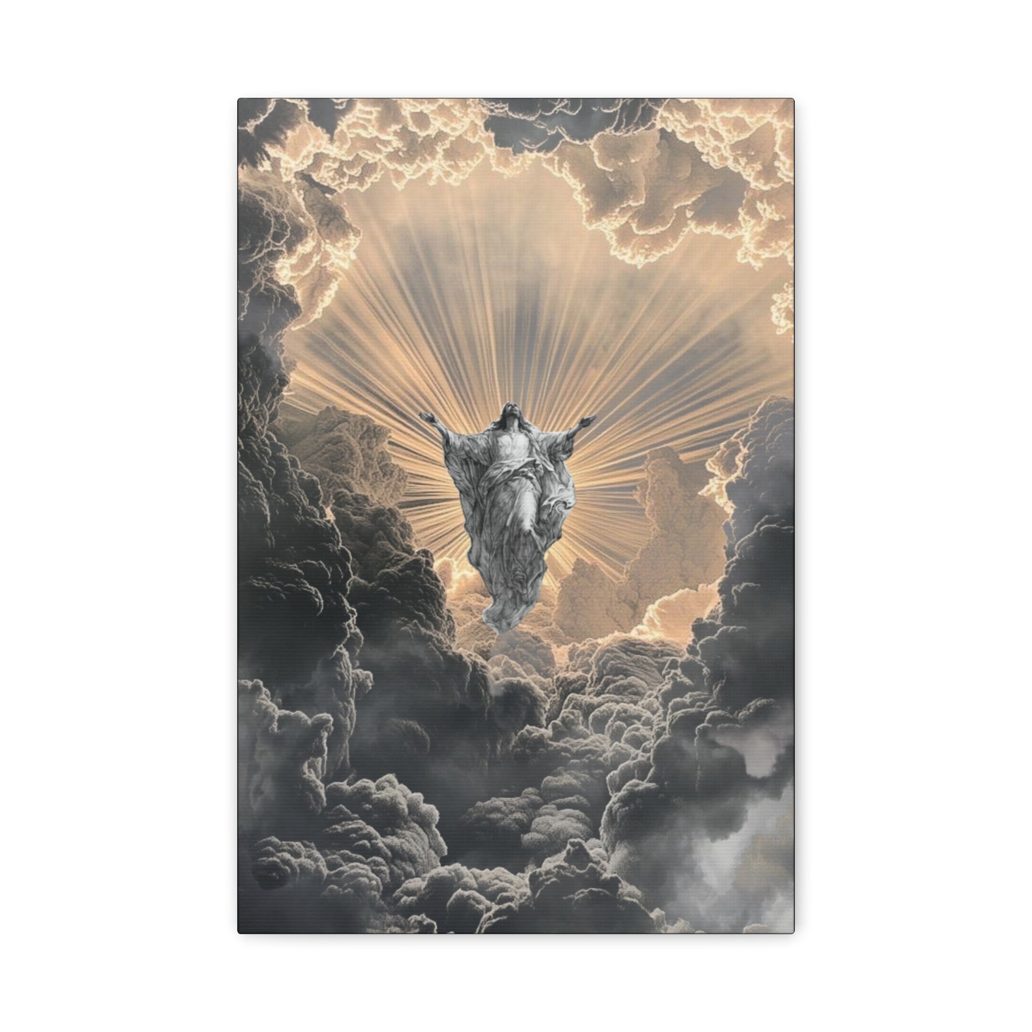 Heavenly Ascension Canvas Print — Angelic Light Over Storm Clouds