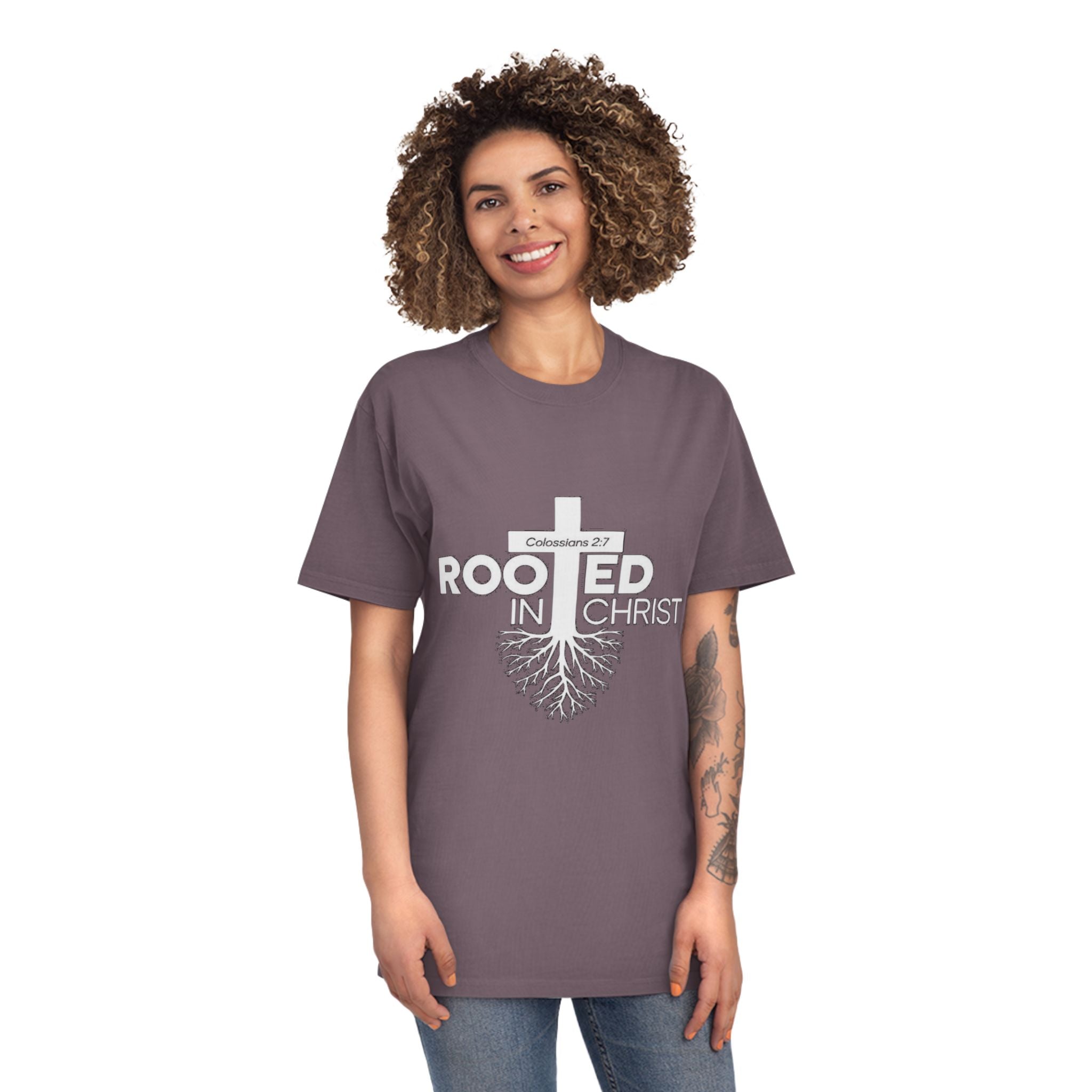 Rooted in Christ T-Shirt — Colossians 2:7 Christian Faith Tee