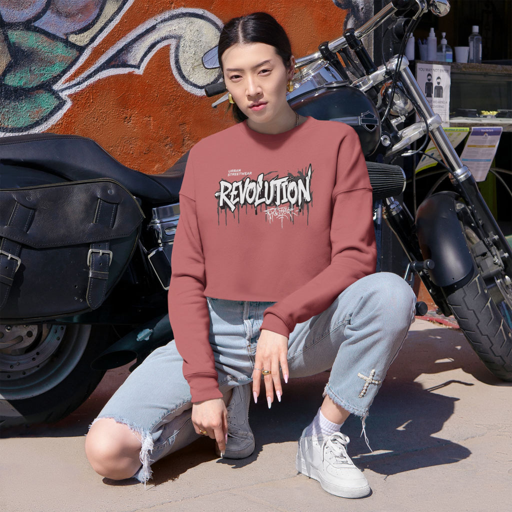 Revolution Graffiti Cropped Sweatshirt — Women's Streetwear Trendy Top