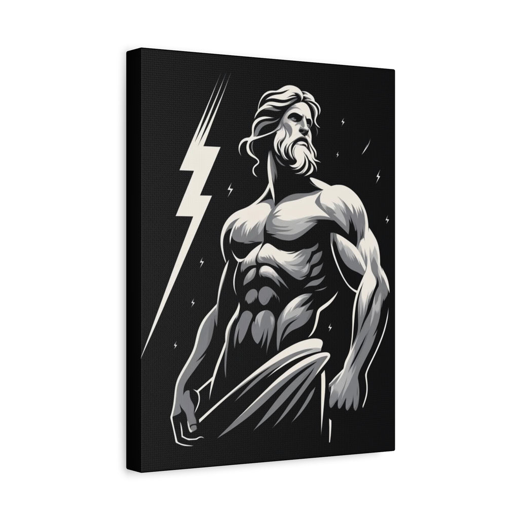Ripped Zeus Lightning Matte Canvas Wall Art — Mythic God Poster Print