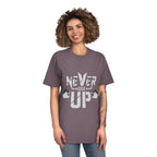 Never Give Up Fitness Tee — Motivational Weightlifting T‑Shirt