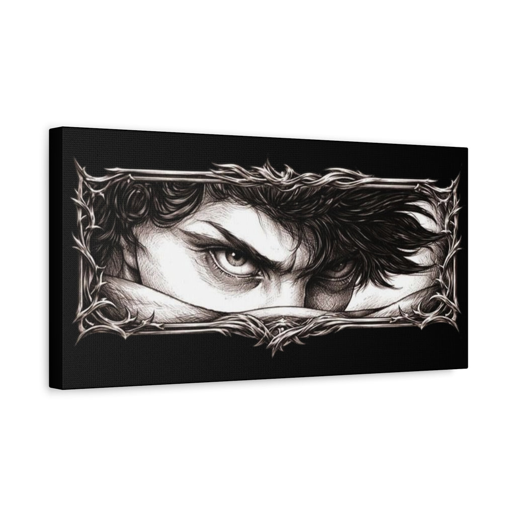 Matte Stretched Canvas - Intense Eye Portrait with Thorn Frame (Black)