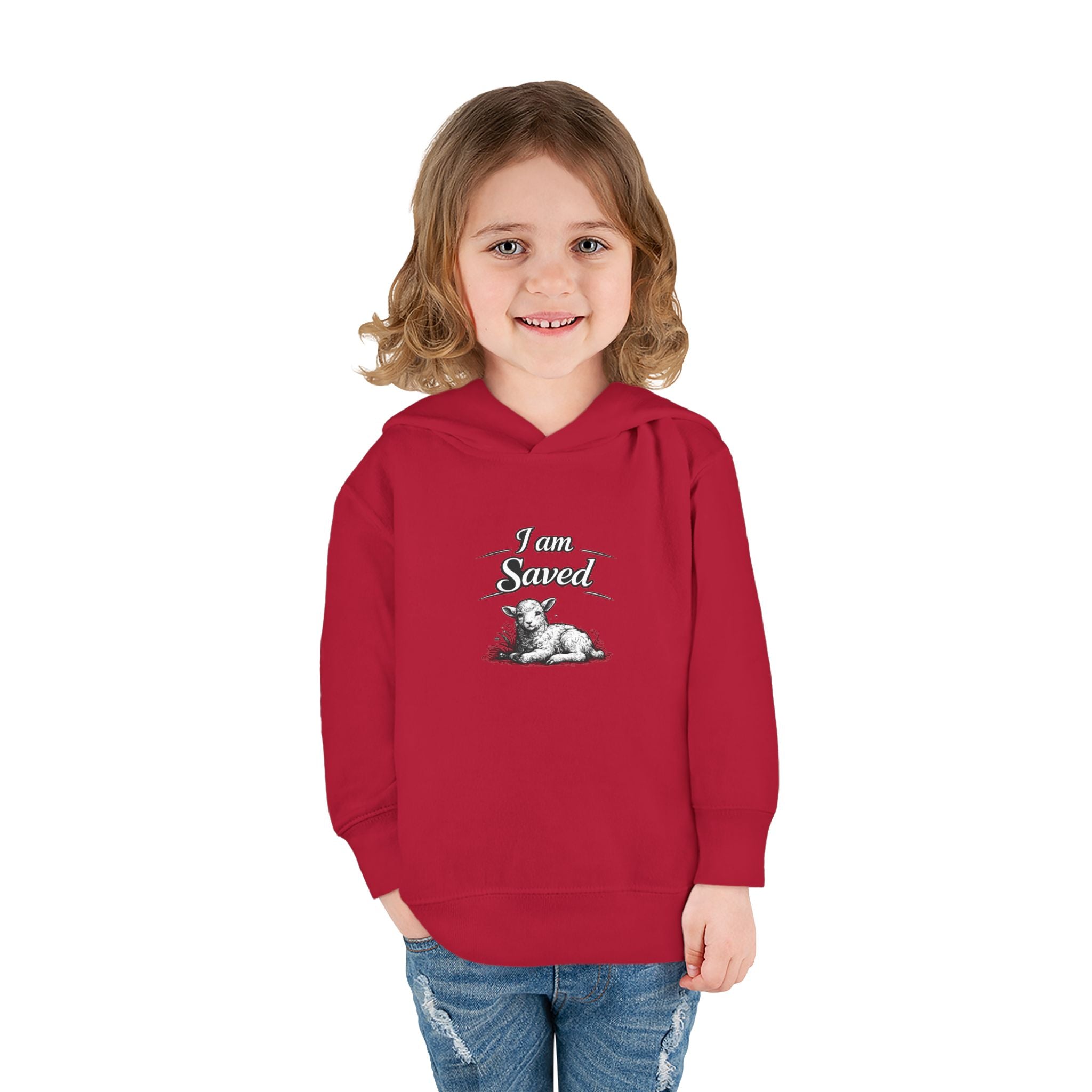 Toddler Hoodie — 'I Am Saved' Lamb & Jesus Portrait Christian Pullover