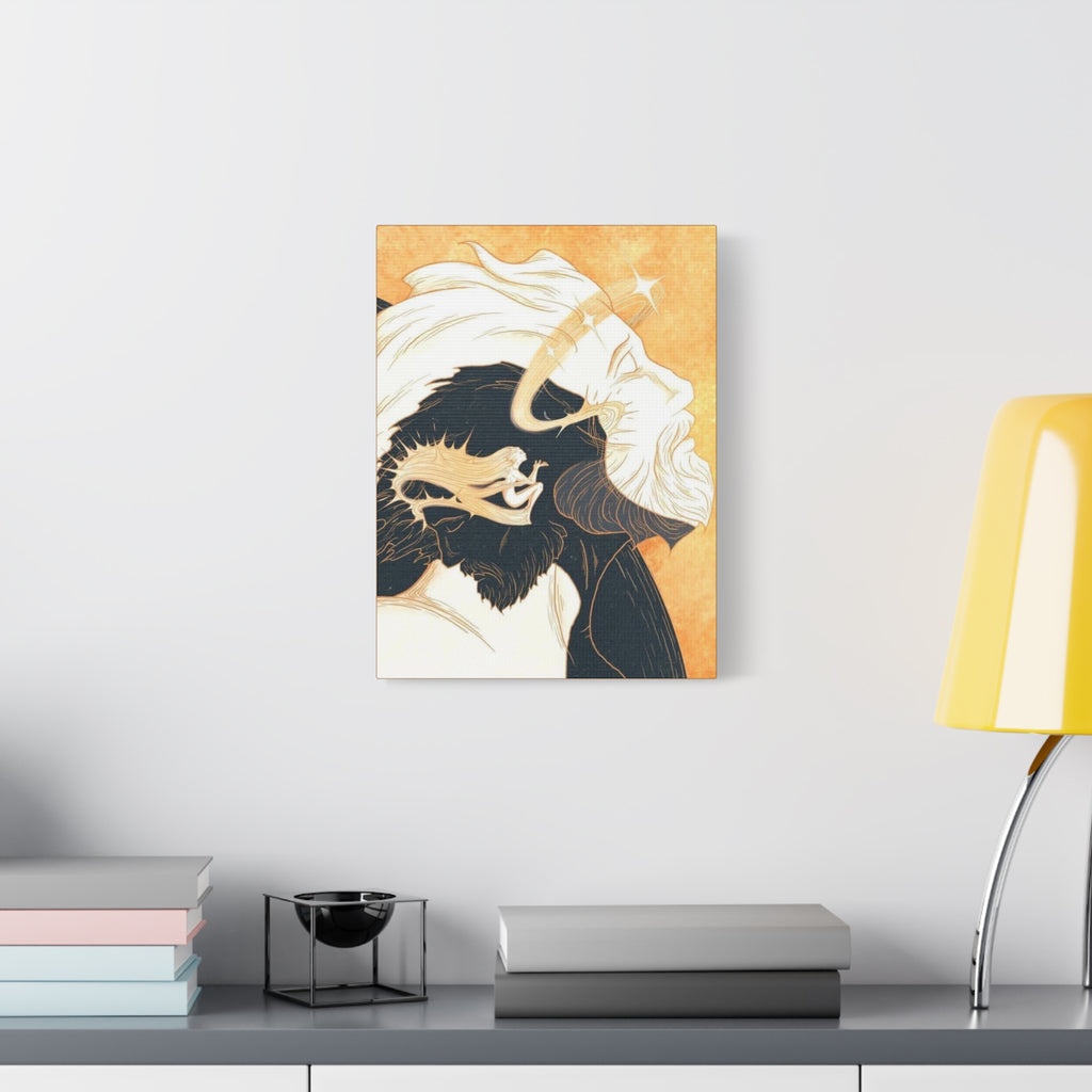 Mythic Trio Canvas Print — Golden Halo Portrait Matte Stretched