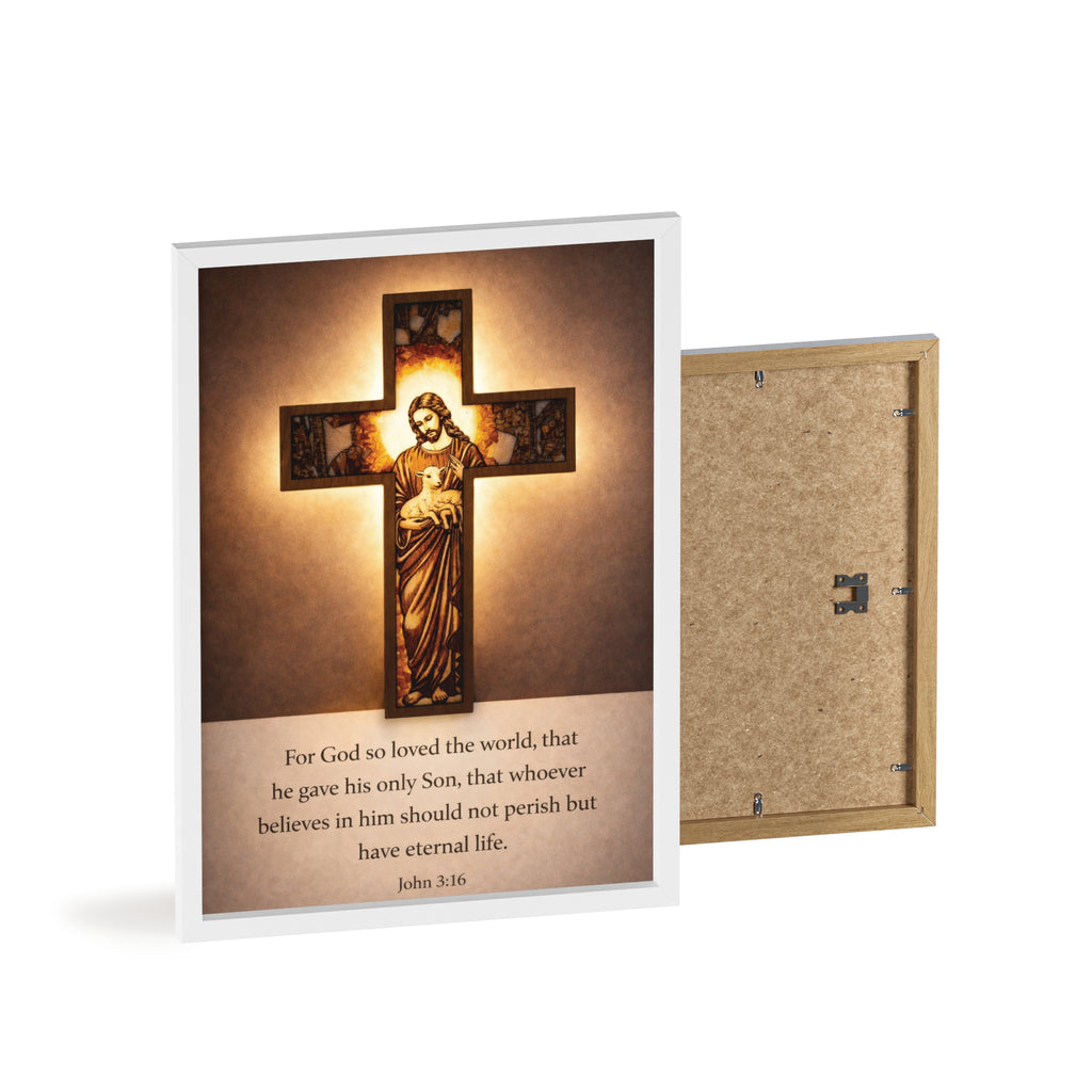John 3:16 Inspirational Wall Art — Framed Christian Cross Poster