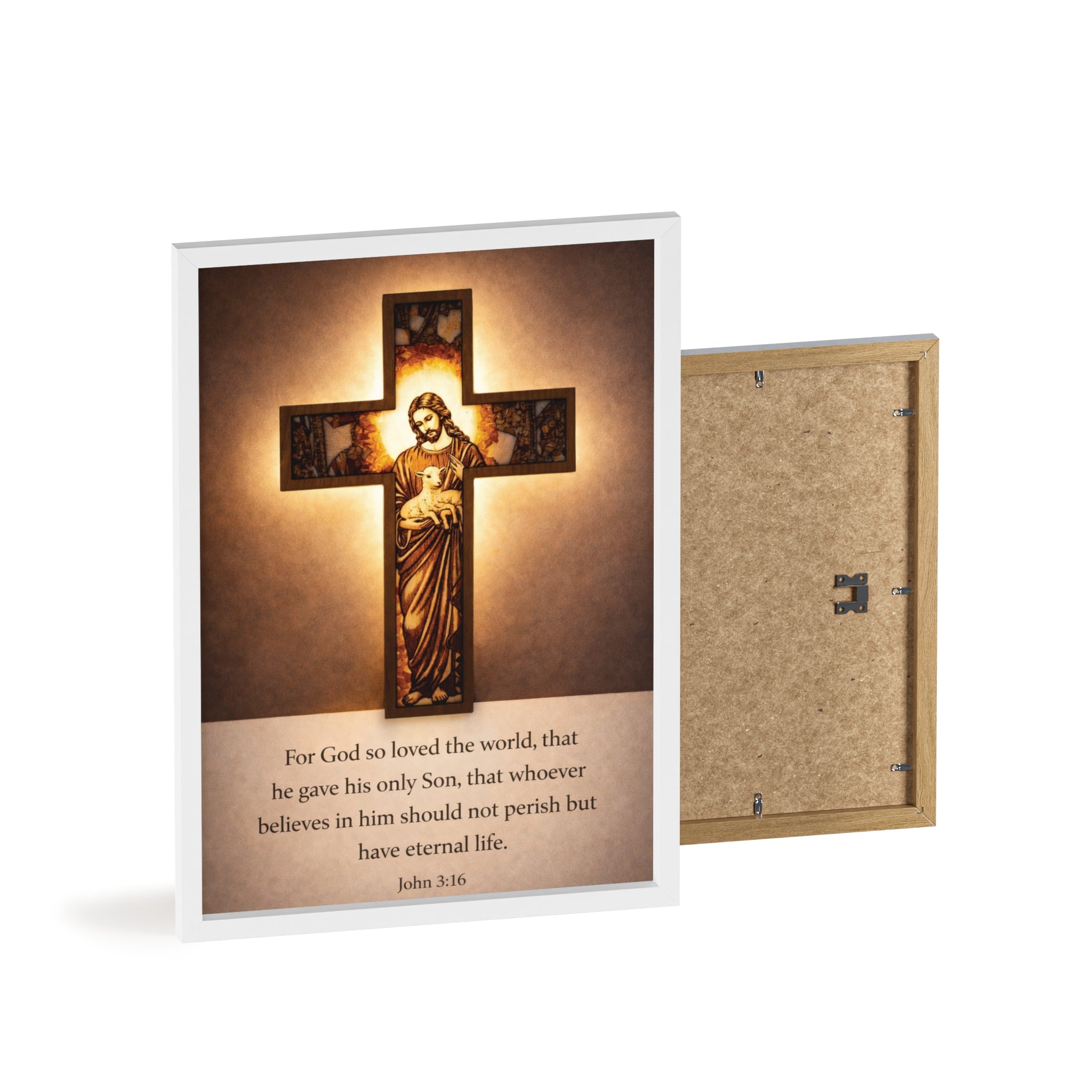 John 3:16 Inspirational Wall Art — Framed Christian Cross Poster