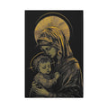 Mary and Jesus - Thick Black and Gold Matte Canvas, Stretched, 1.25"