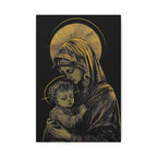 Mary and Jesus - Thick Black and Gold Matte Canvas, Stretched, 1.25"