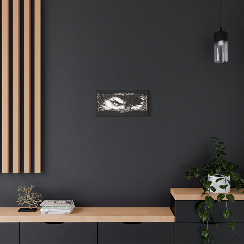 Matte Stretched Canvas - Intense Eye Portrait with Thorn Frame (Black)