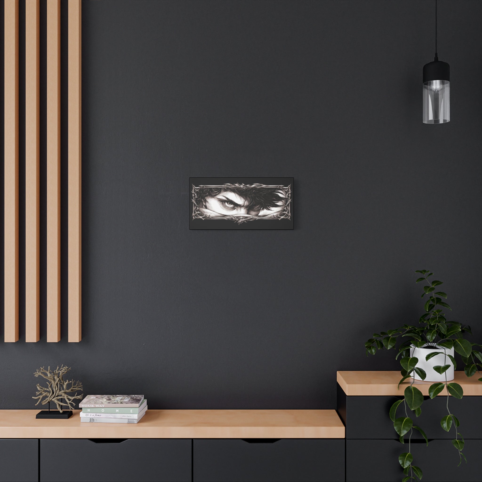 Matte Stretched Canvas - Intense Eye Portrait with Thorn Frame (Black)