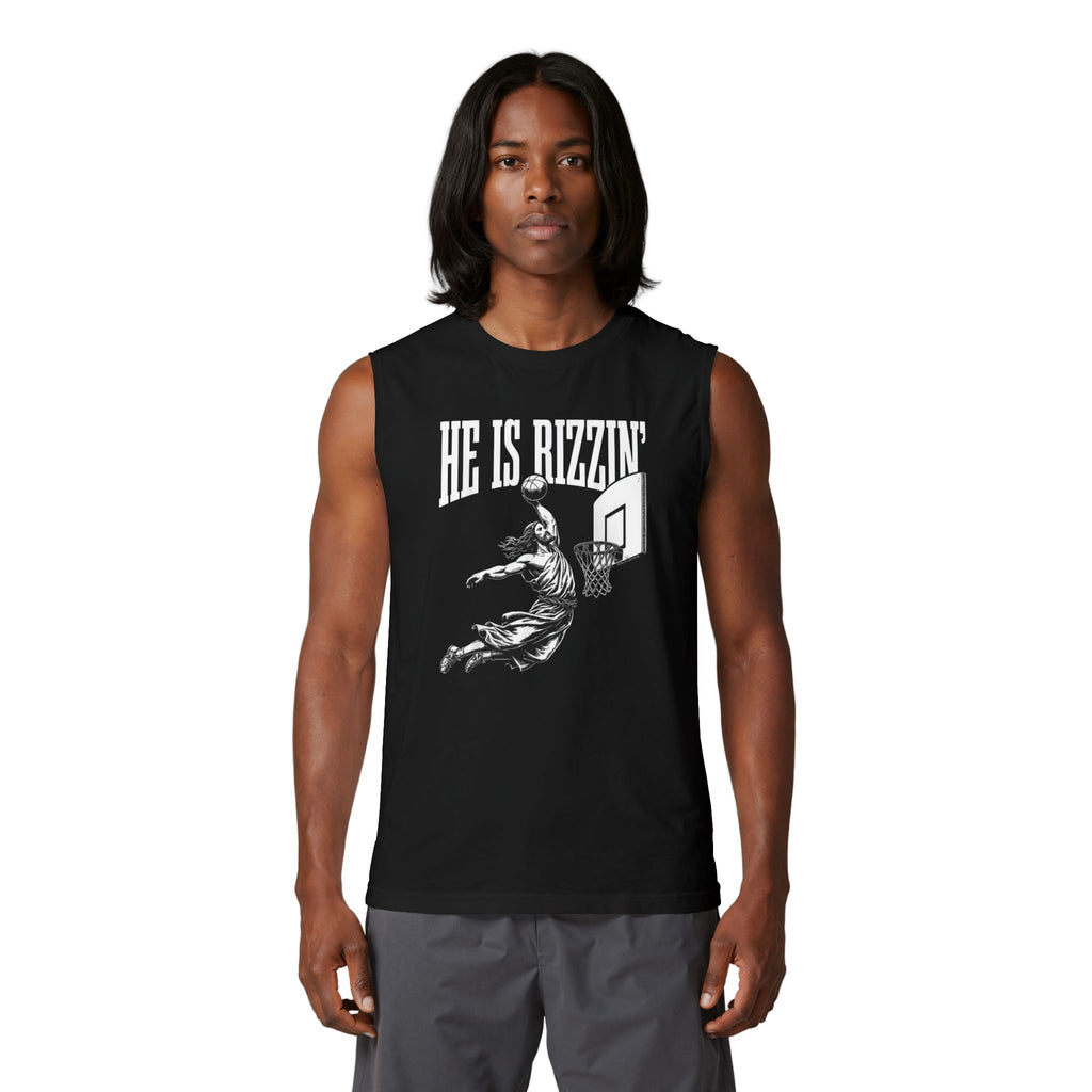 He Is Rizzin' Basketball Muscle Tank — Vintage Dunk Graphic Tank Top