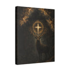 Mystic Stag Canvas Print — Glowing Cross Antlers Wall Art (Satin Stretched)