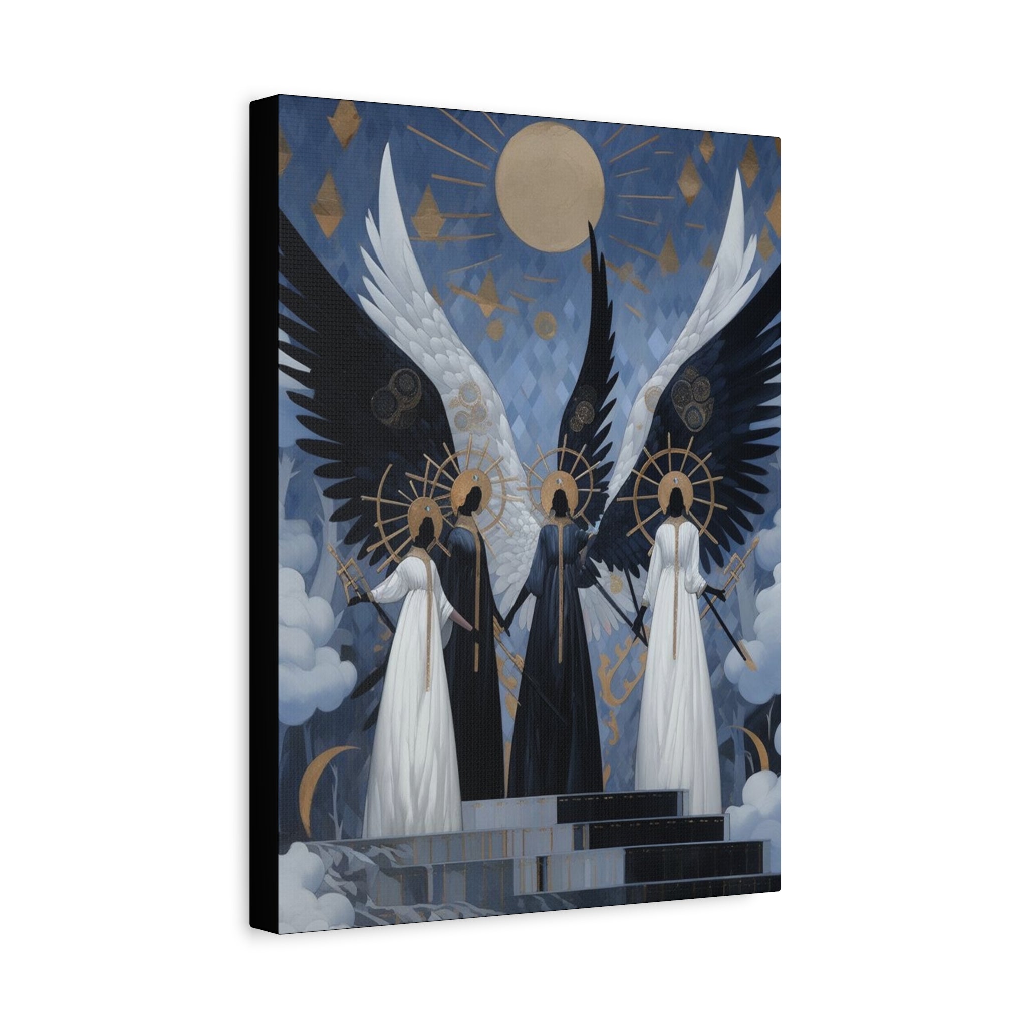 Angel Trio Matte Canvas Wall Art — Ethereal Gothic Celestial Print