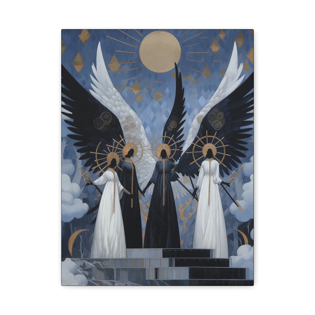 Angel Trio Matte Canvas Wall Art — Ethereal Gothic Celestial Print