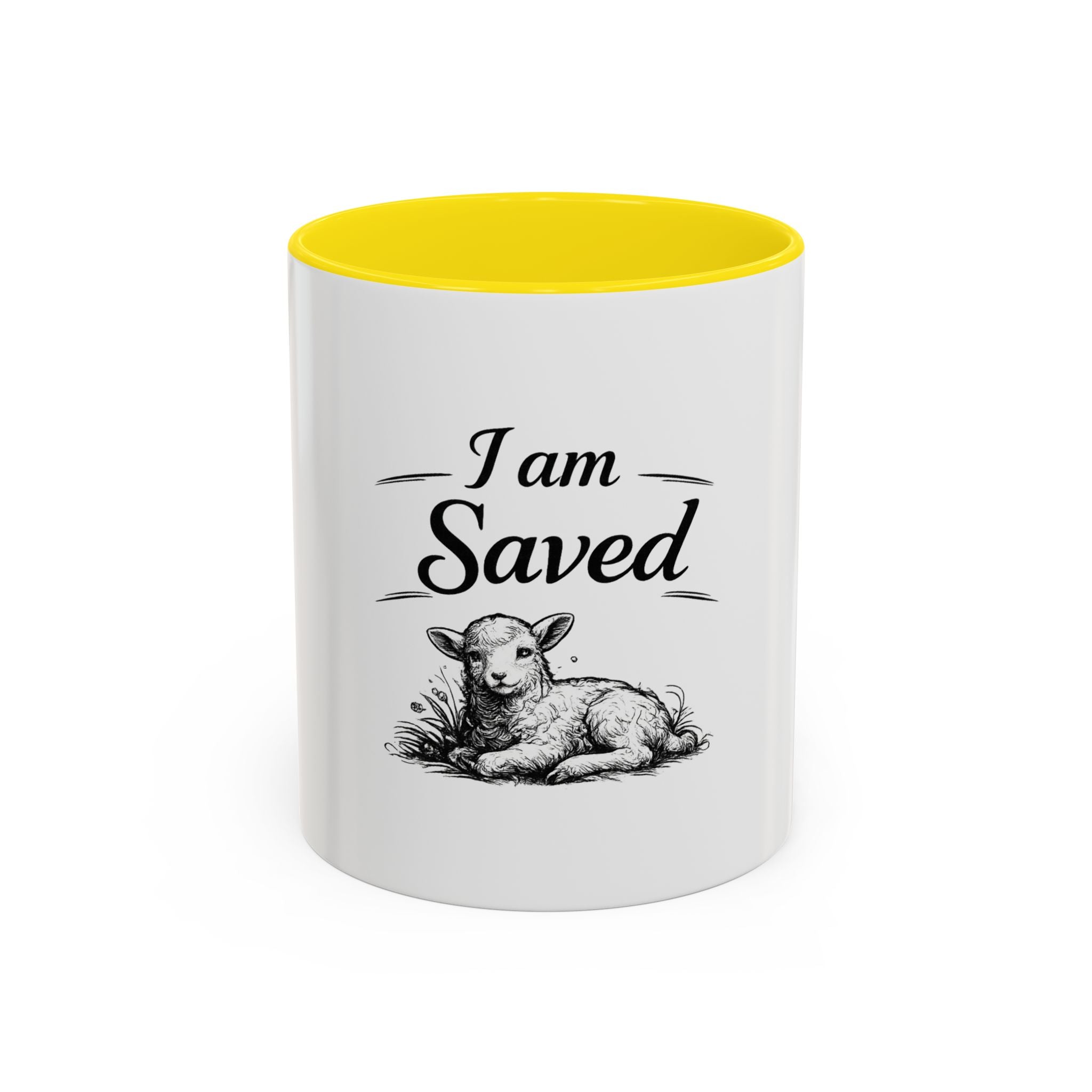 I Am Saved Lamb Coffee Mug — Christian Faith Accent Mug (11/15 oz)