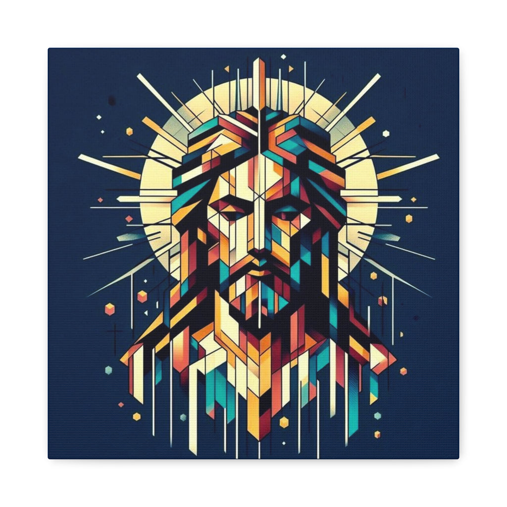 Geometric Jesus Portrait Canvas — Modern Christian Wall Art