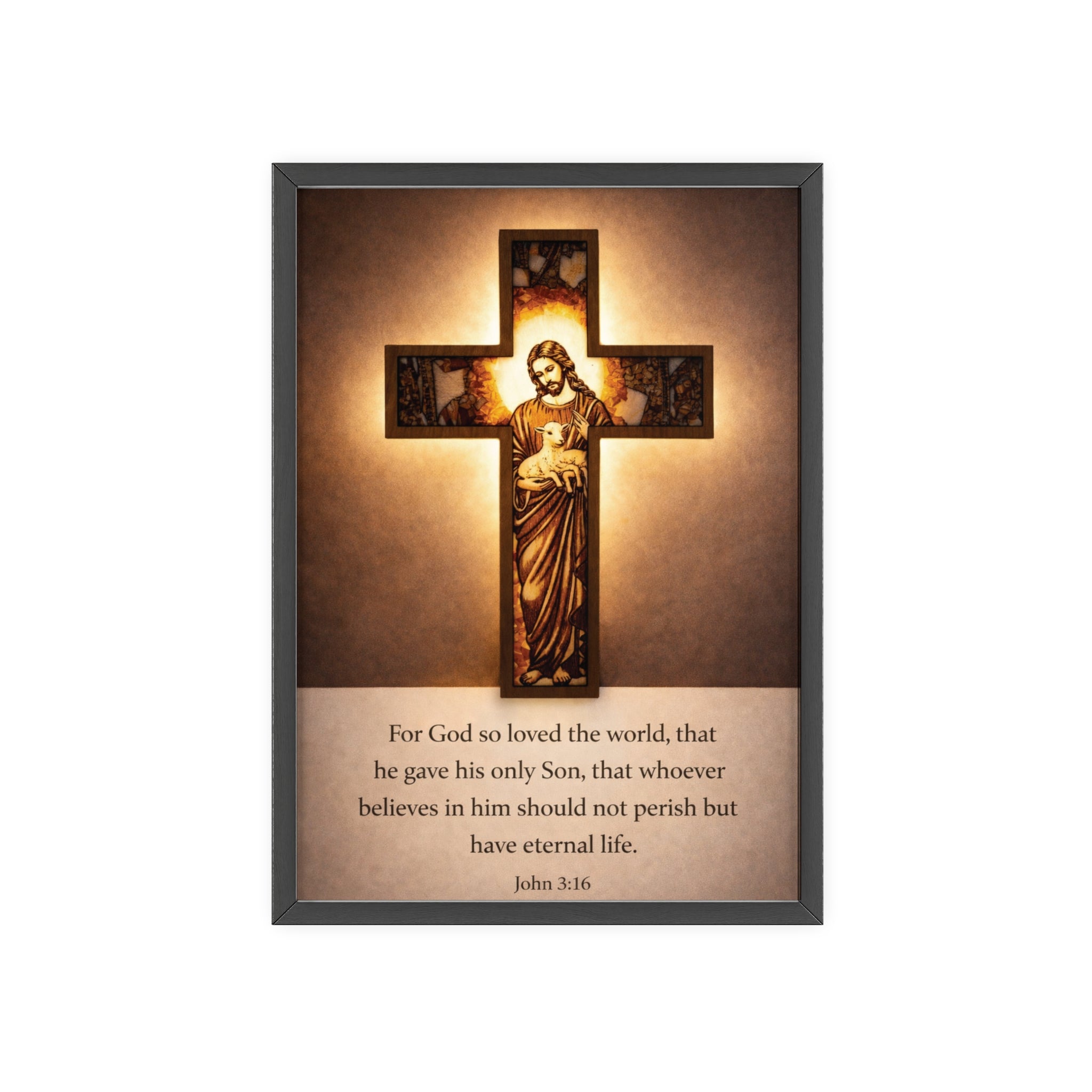 John 3:16 Inspirational Wall Art — Framed Christian Cross Poster