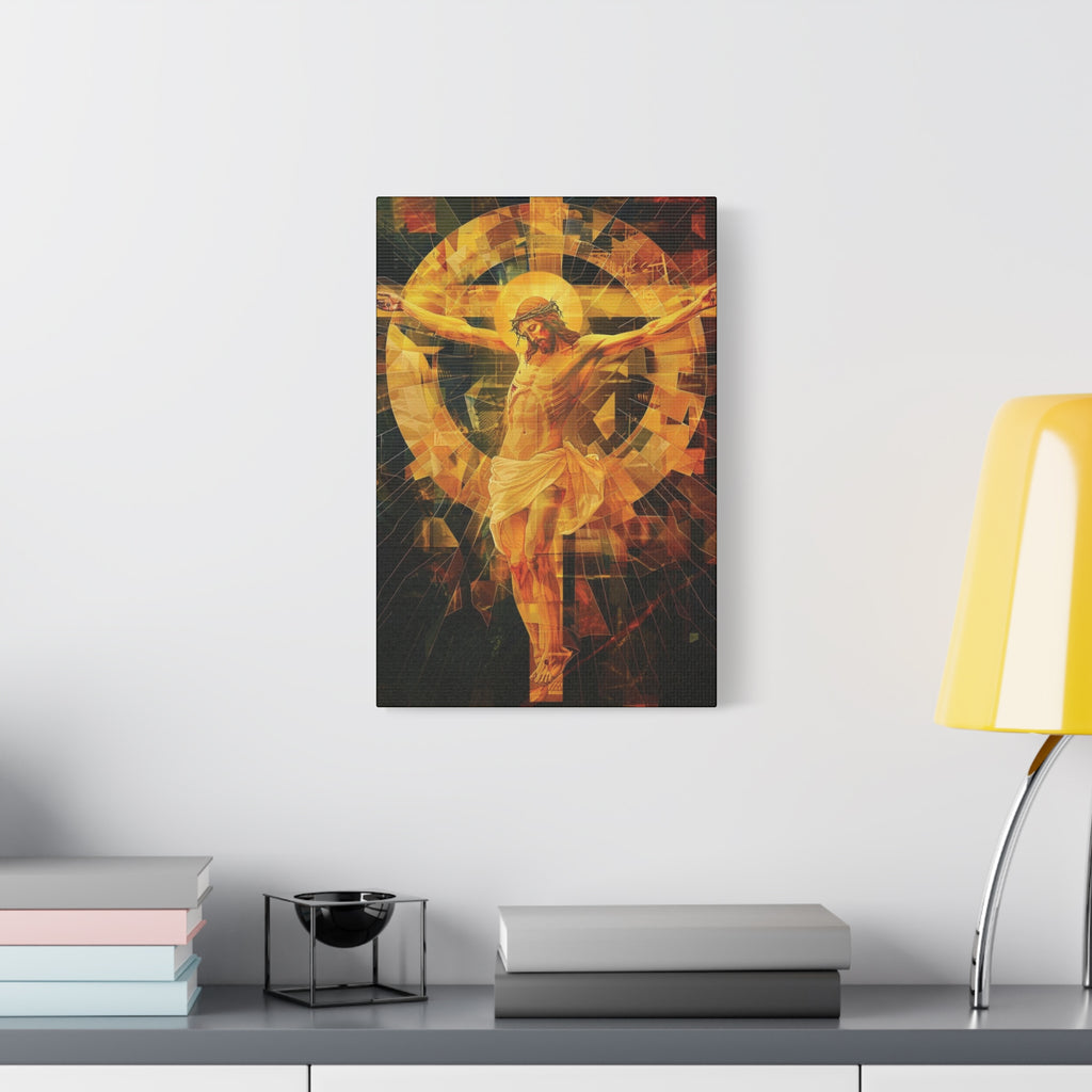 Resplendent Crucifixion Canvas Art — Jesus on Cross Wall Decor (Matte Stretched)