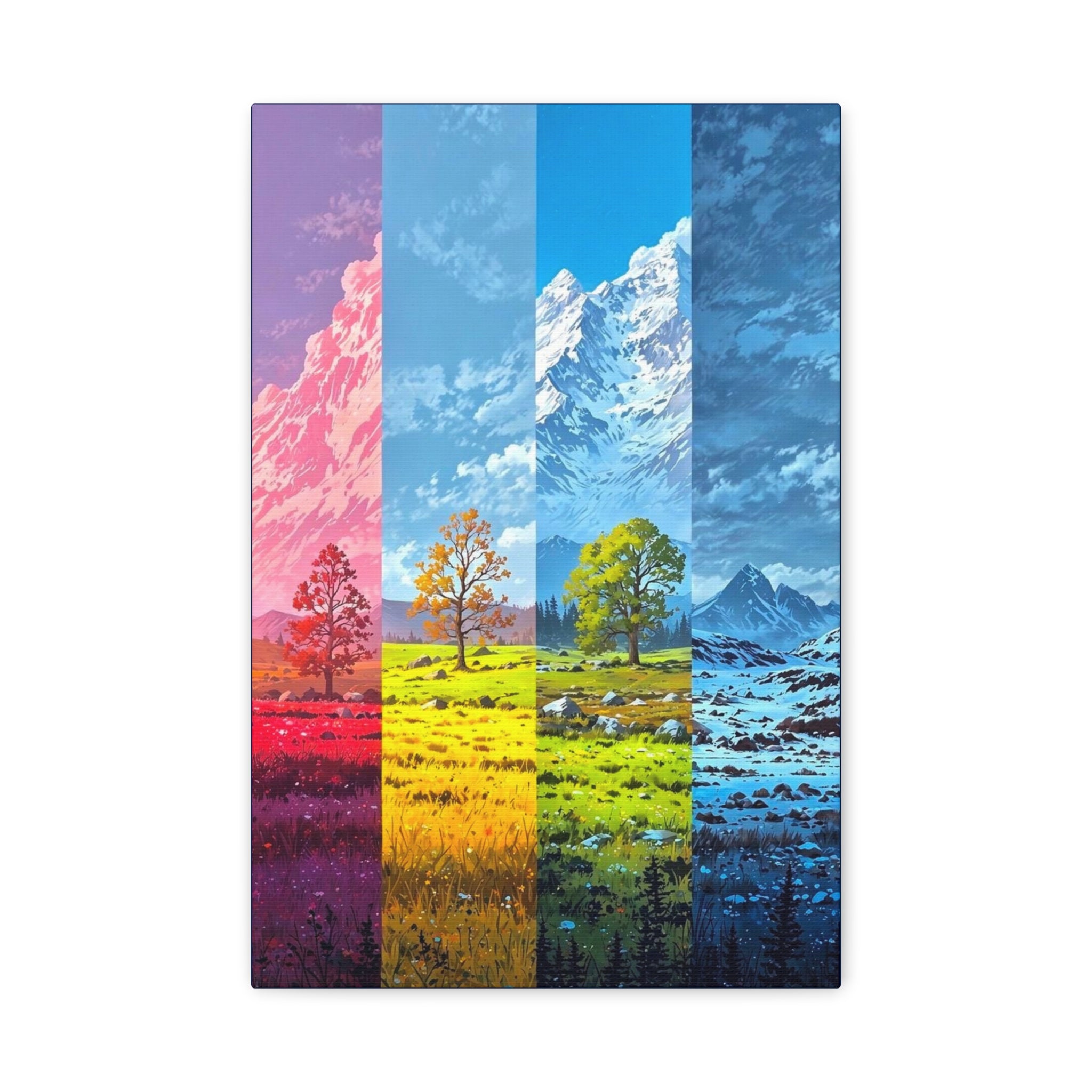 Seasons Spectrum Matte Canvas Wall Art — Colorful Mountain Landscape (Stretched)