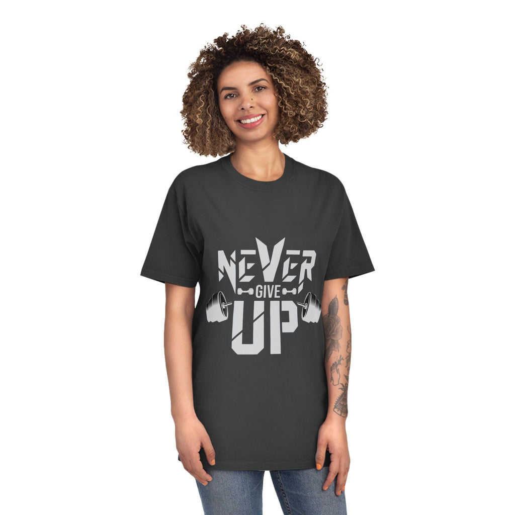 Never Give Up Fitness Tee — Motivational Weightlifting T‑Shirt